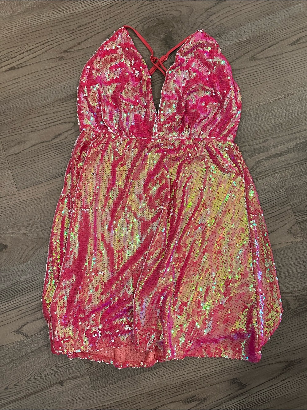 NWT Southern Fried Chics Pink Sequin V-Neck Party Dress - Picture 3 of 3